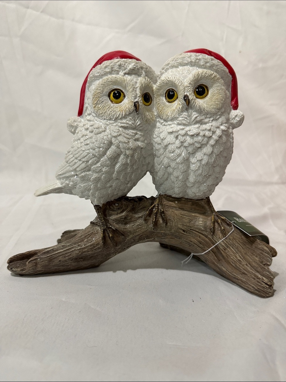 Balsam & Fir Snowy Owl Couple Santa Hats Christmas Figurine NWT